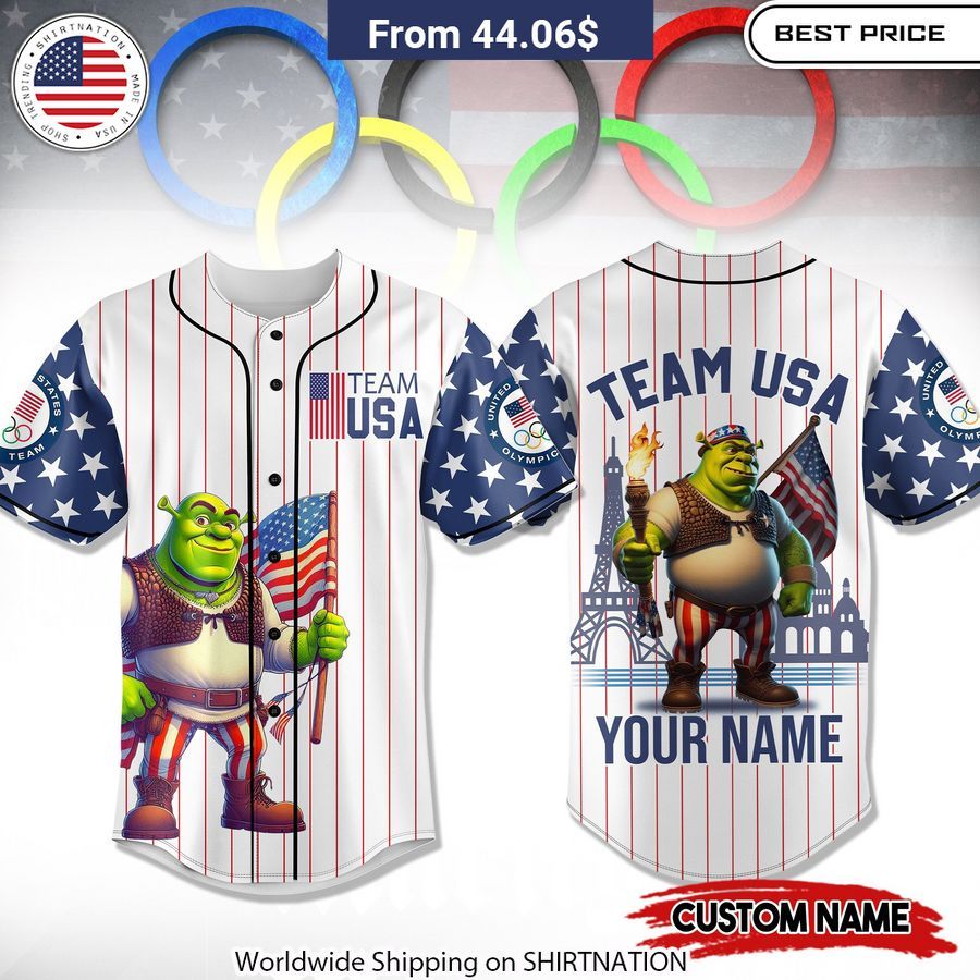Shrek Team USA Olympic 2024 CUSTOM Baseball Jersey baseball jersey product view 1