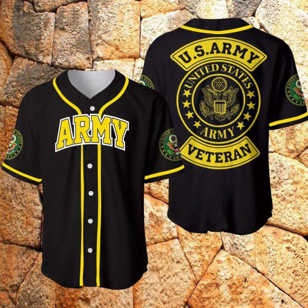 Simple Black Yellow Us Army Baseball Jersey - Aopprinter baseball jersey product view 2