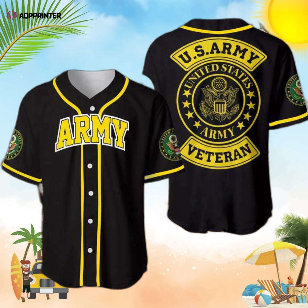 Simple Black Yellow Us Army Baseball Jersey - Aopprinter baseball jersey product view 1