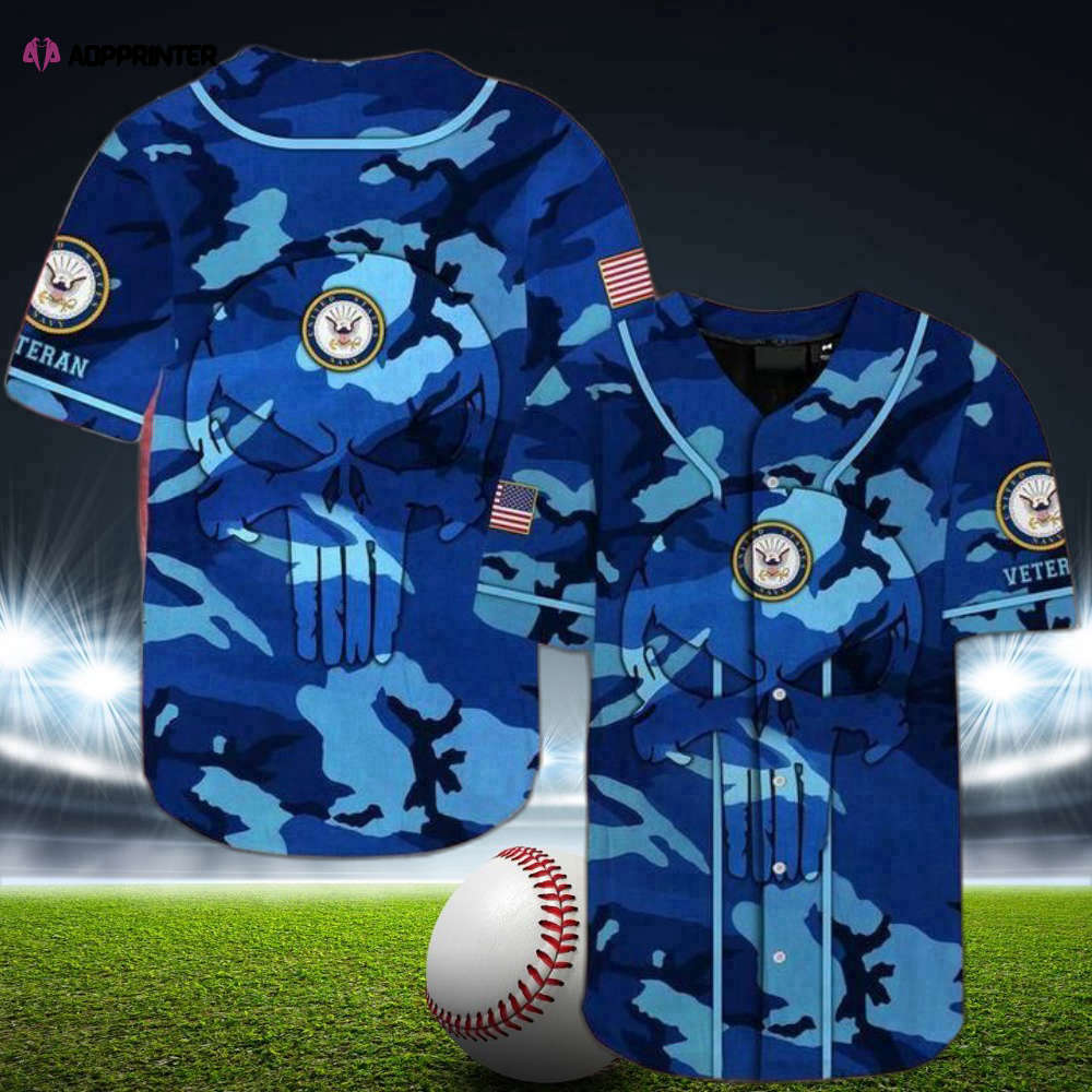 Skull Camo Veteran US Navy Baseball Jersey: Show Your Pride! baseball jersey product view 1