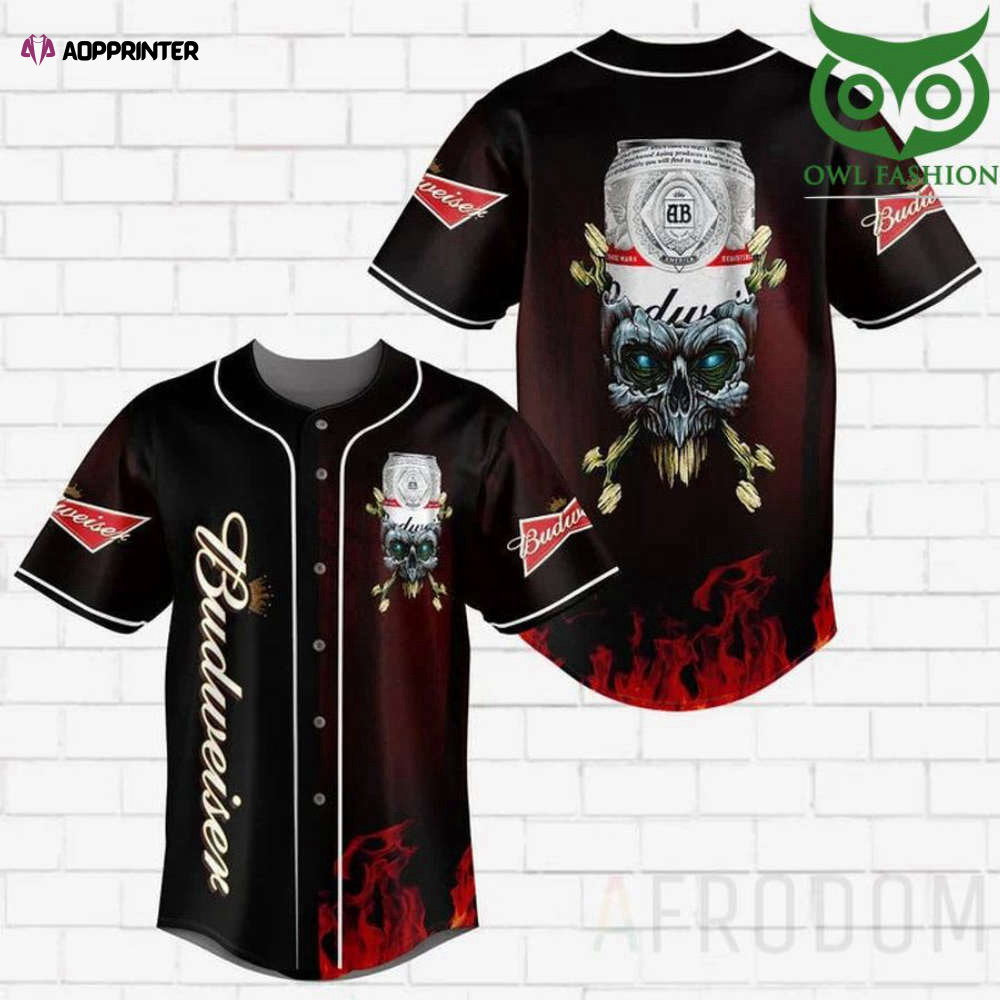 Skull Fire Budweiser Baseball Jersey: Unique Design for Baseball Fanatics - Aopprinter baseball jersey product view 1