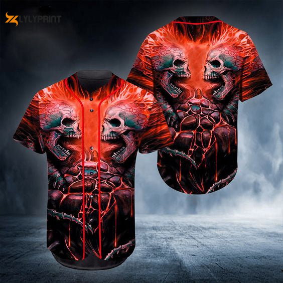 Skull War All Over Print 3D Unisex Baseball Jersey - lylyprint.com baseball jersey product view 1