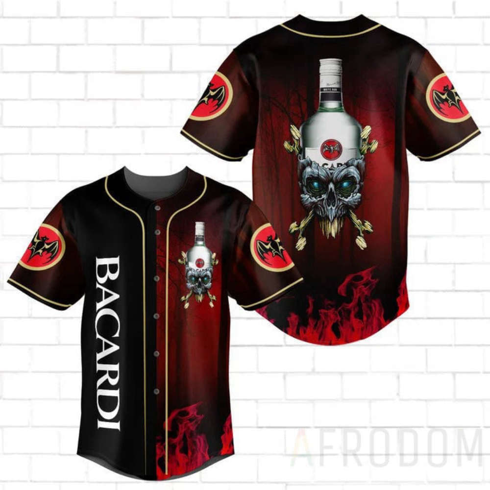 Skull With Bacardi Baseball Jersey - Aopprinter baseball jersey product view 2
