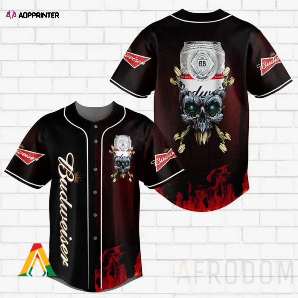 Skull With Budweiser Baseball Jersey - Aopprinter baseball jersey product view 1