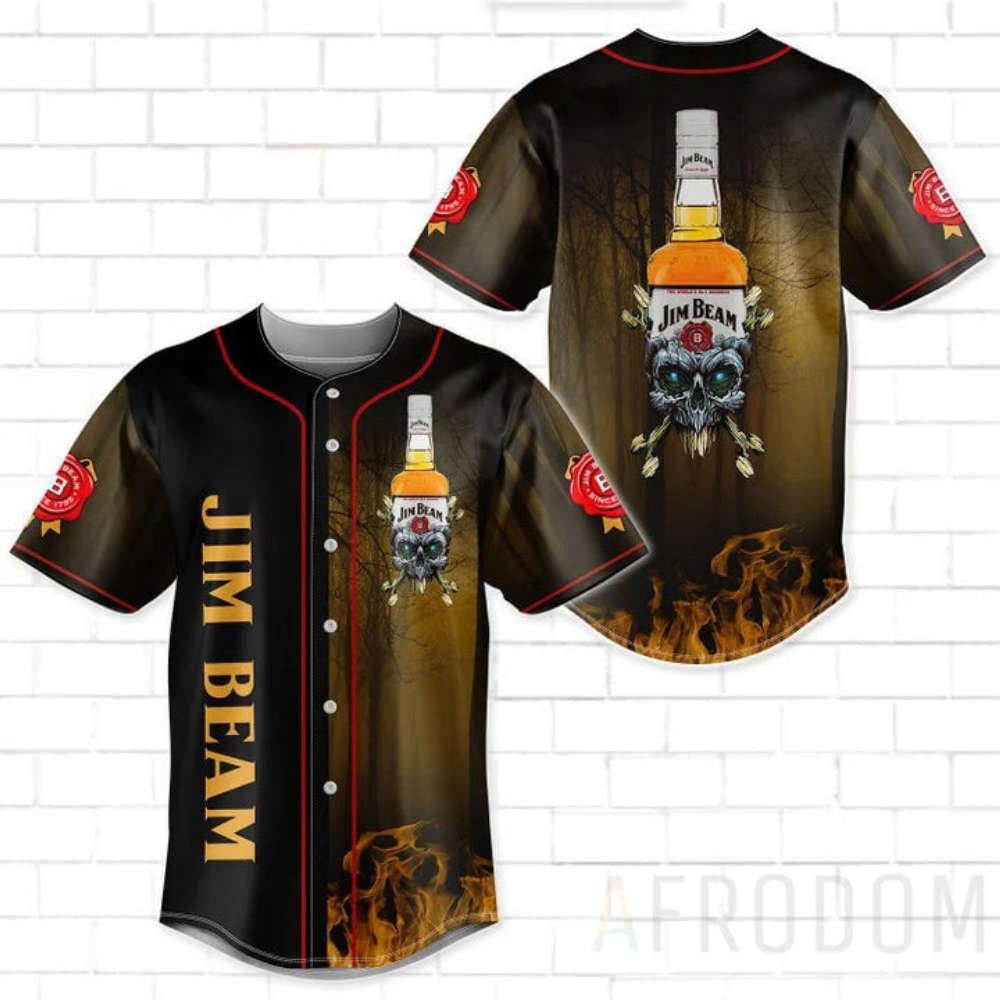 Skull With Jim Beam Baseball Jersey baseball jersey product view 2
