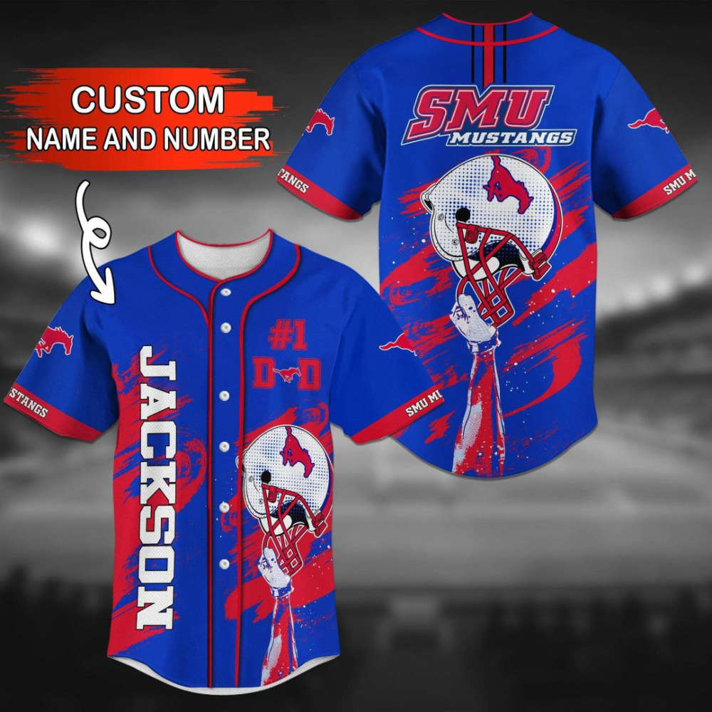 SMU Mustangs Personalized Baseball Jersey BJ0270 - lylyprint.com baseball jersey product view 2