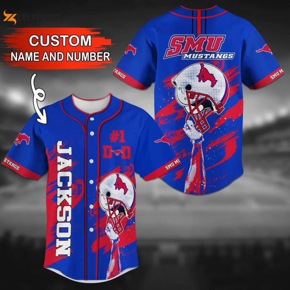 SMU Mustangs Personalized Baseball Jersey BJ0270 - lylyprint.com baseball jersey product view 1