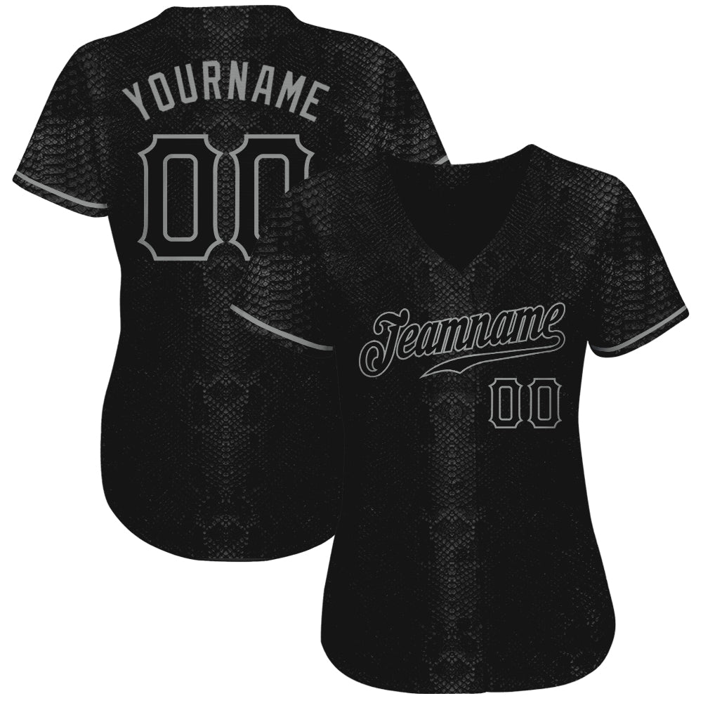 Custom Black Snakeskin Black-Gray 3D Pattern Design Authentic Baseball Jersey baseball jersey product view 2