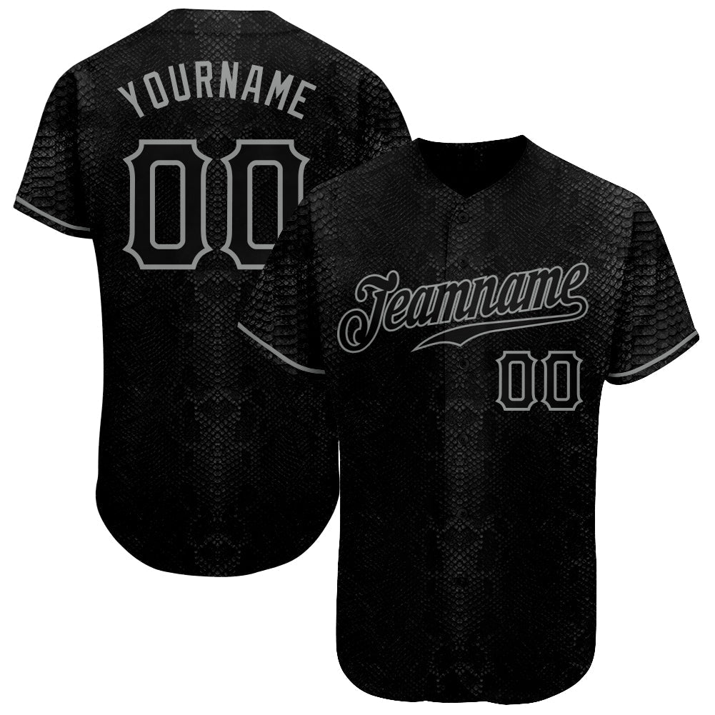 Custom Black Snakeskin Black-Gray 3D Pattern Design Authentic Baseball Jersey baseball jersey product view 1
