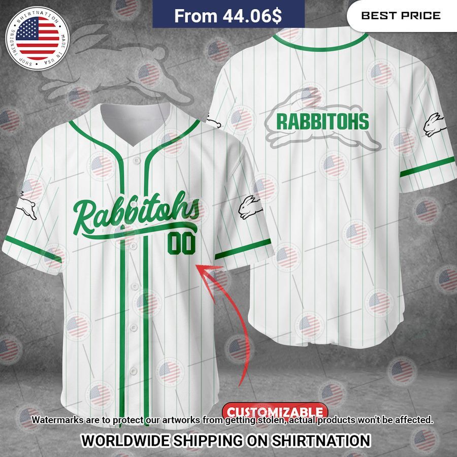 South Sydney Rabbitohs Custom Baseball Jersey baseball jersey product view 1