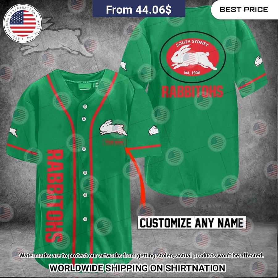 South Sydney Rabbitohs Custom Name Baseball Jersey baseball jersey product view 1