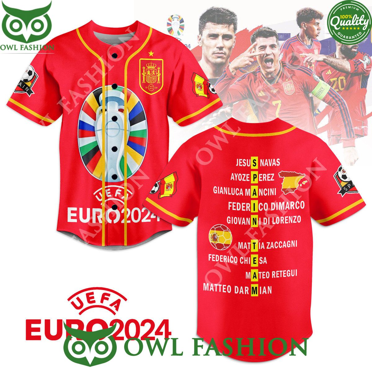 Spain UEFA Euro 2024 Champion Red baseball jersey shirt baseball jersey product view 1