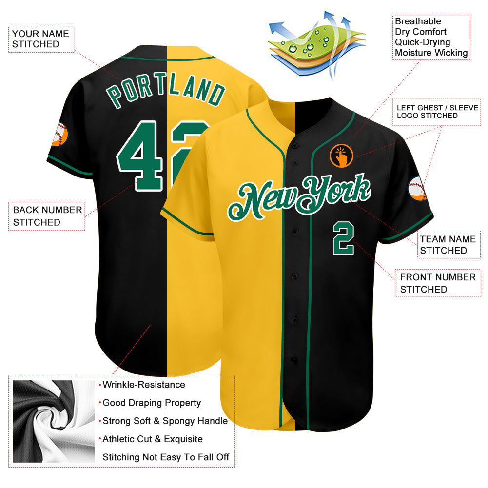 Custom Black Kelly Green-Yellow Authentic Split Fashion Baseball Jersey baseball jersey product view 3