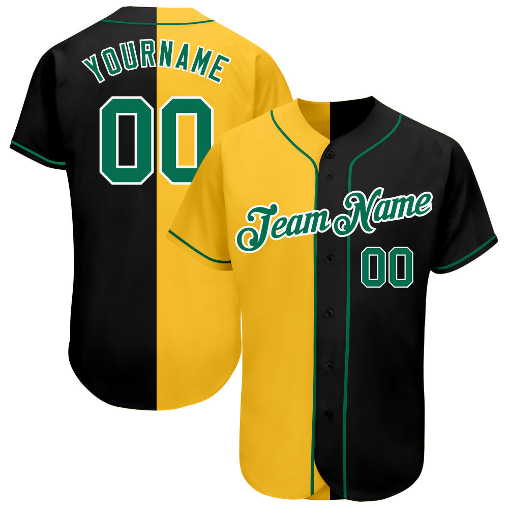 Custom Black Kelly Green-Yellow Authentic Split Fashion Baseball Jersey baseball jersey product view 1