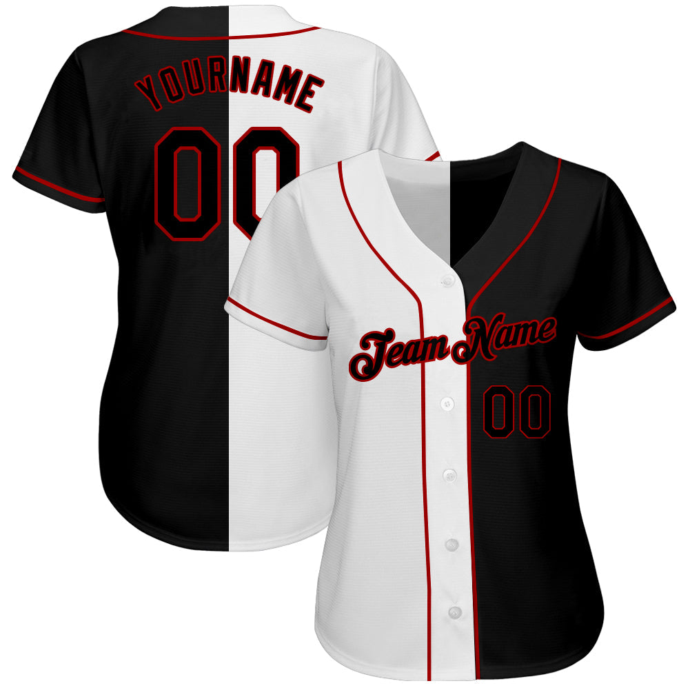 Custom White-Black Red Authentic Split Fashion Baseball Jersey baseball jersey product view 2