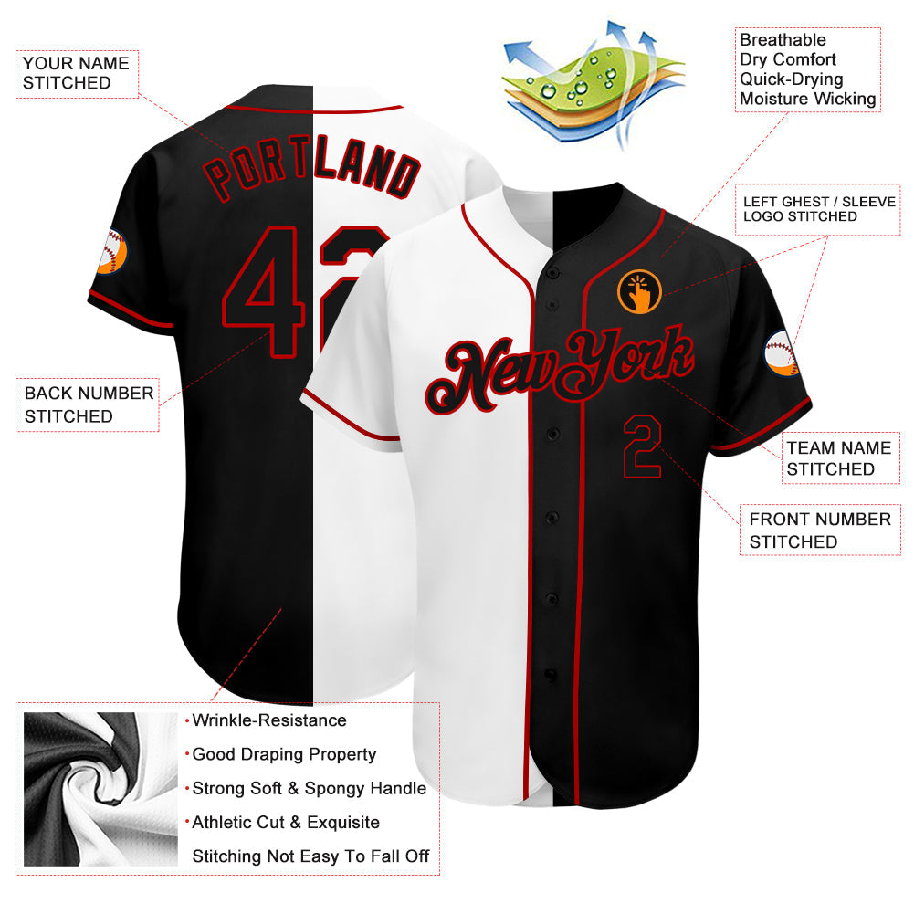 Custom White-Black Red Authentic Split Fashion Baseball Jersey baseball jersey product view 3