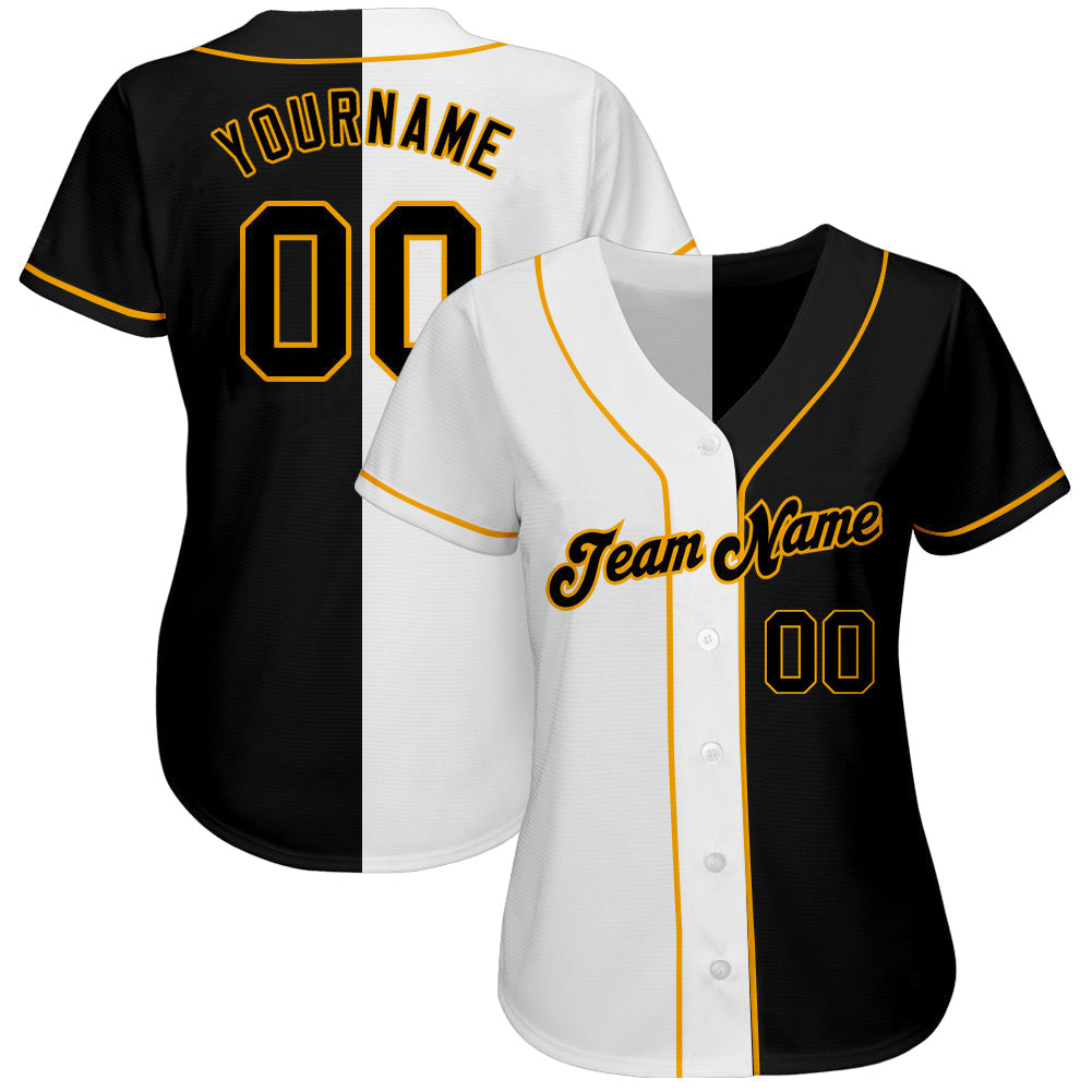 Custom White-Black Gold Authentic Split Fashion Baseball Jersey baseball jersey product view 2