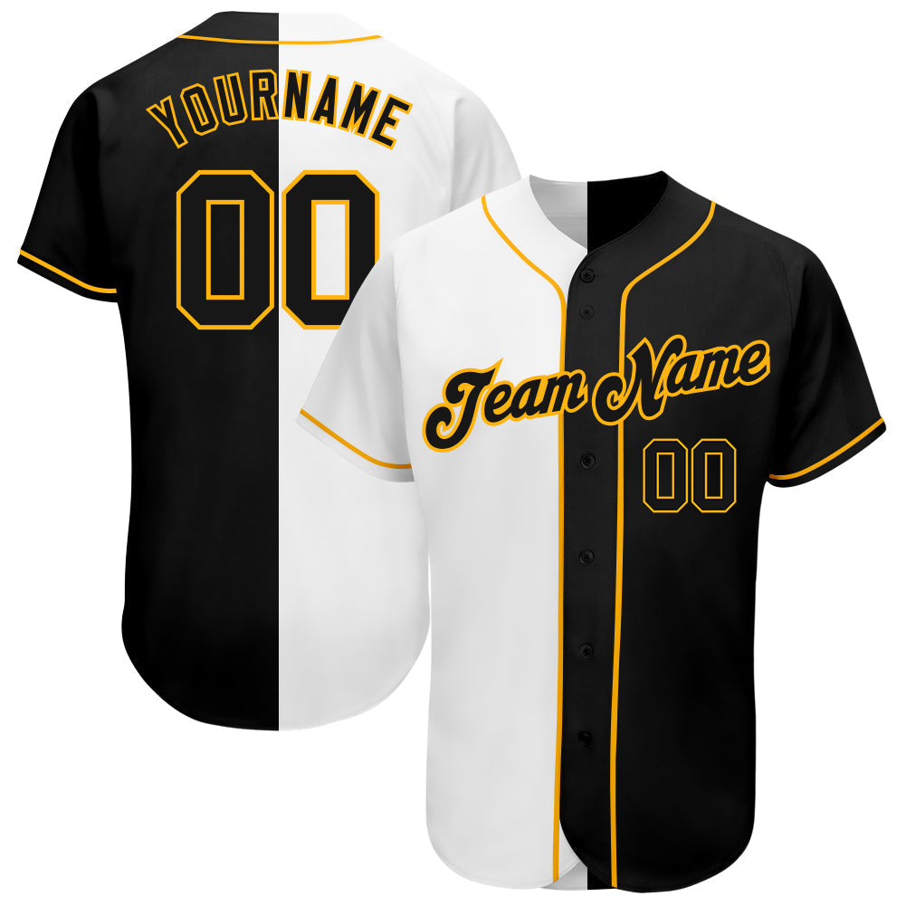 Custom White-Black Gold Authentic Split Fashion Baseball Jersey baseball jersey product view 1
