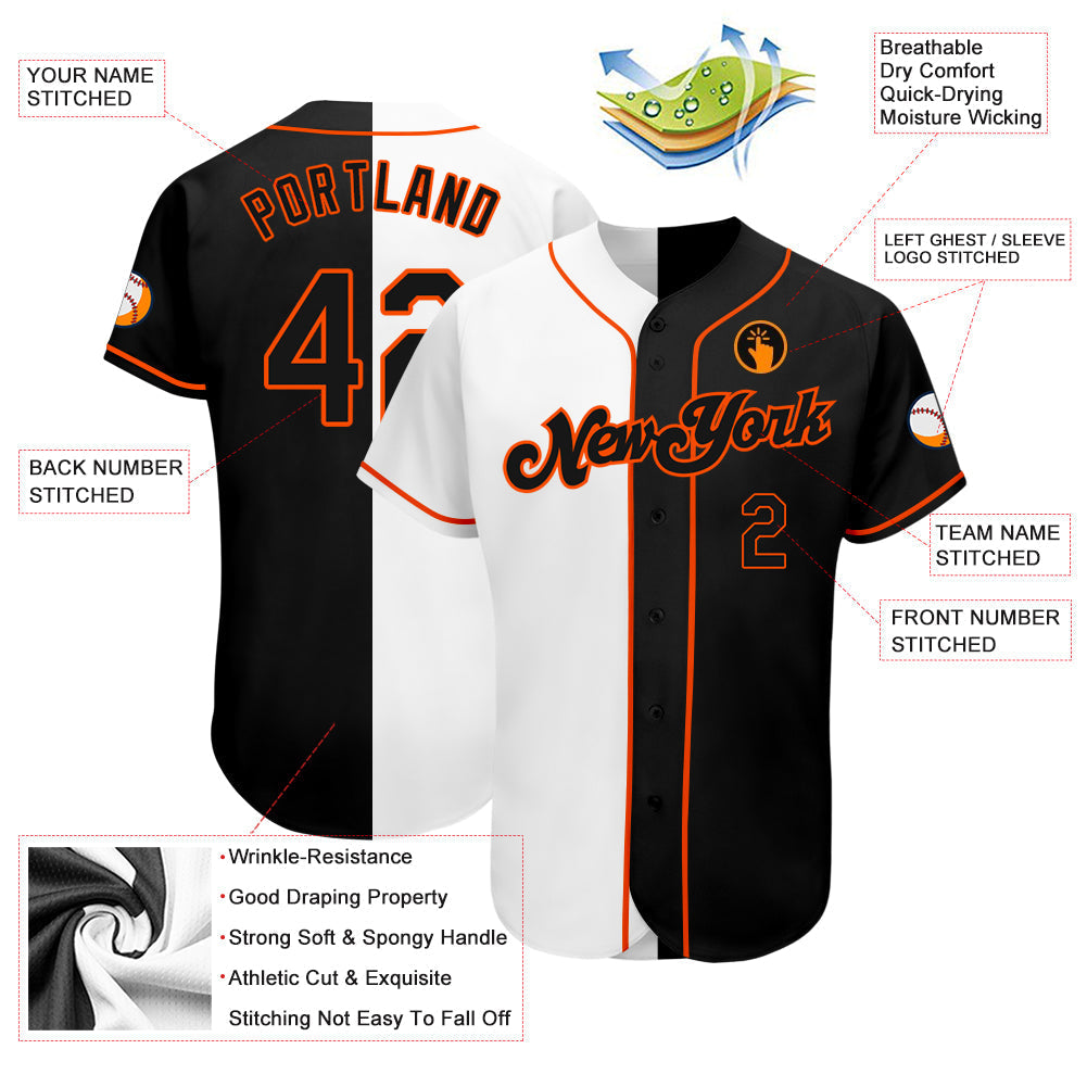 Custom White-Black Orange Authentic Split Fashion Baseball Jersey baseball jersey product view 3