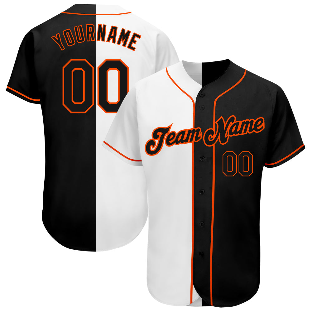 Custom White-Black Orange Authentic Split Fashion Baseball Jersey baseball jersey product view 1