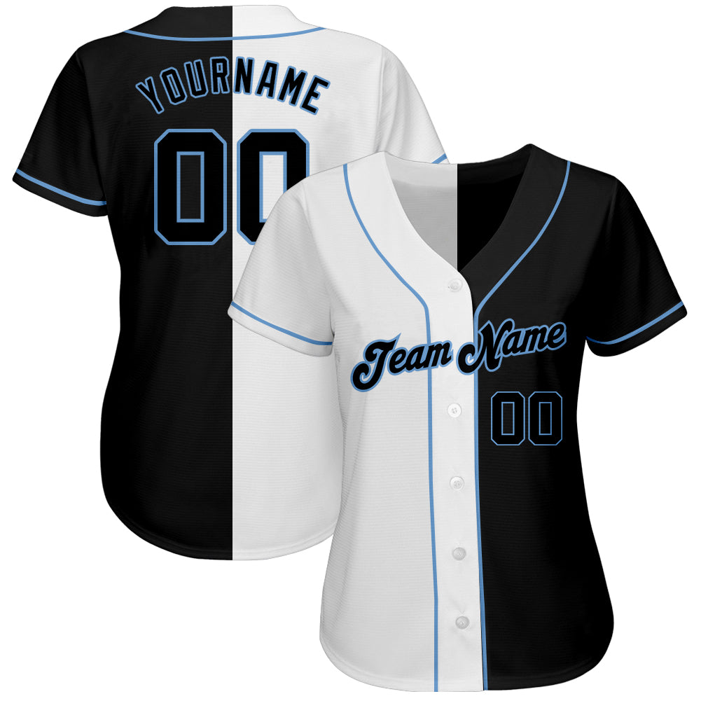 Custom White-Black Light Blue Authentic Split Fashion Baseball Jersey baseball jersey product view 2