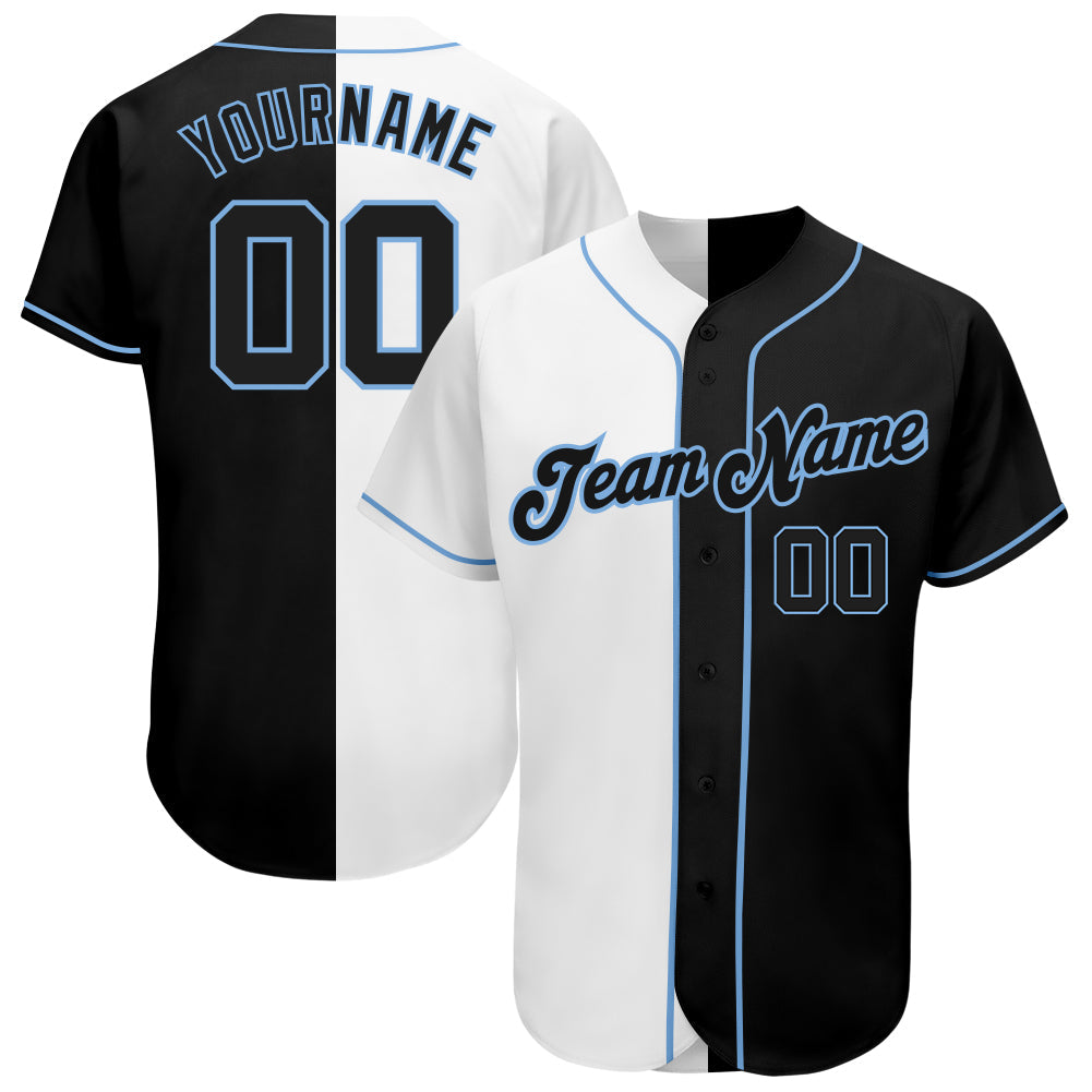 Custom White-Black Light Blue Authentic Split Fashion Baseball Jersey baseball jersey product view 1