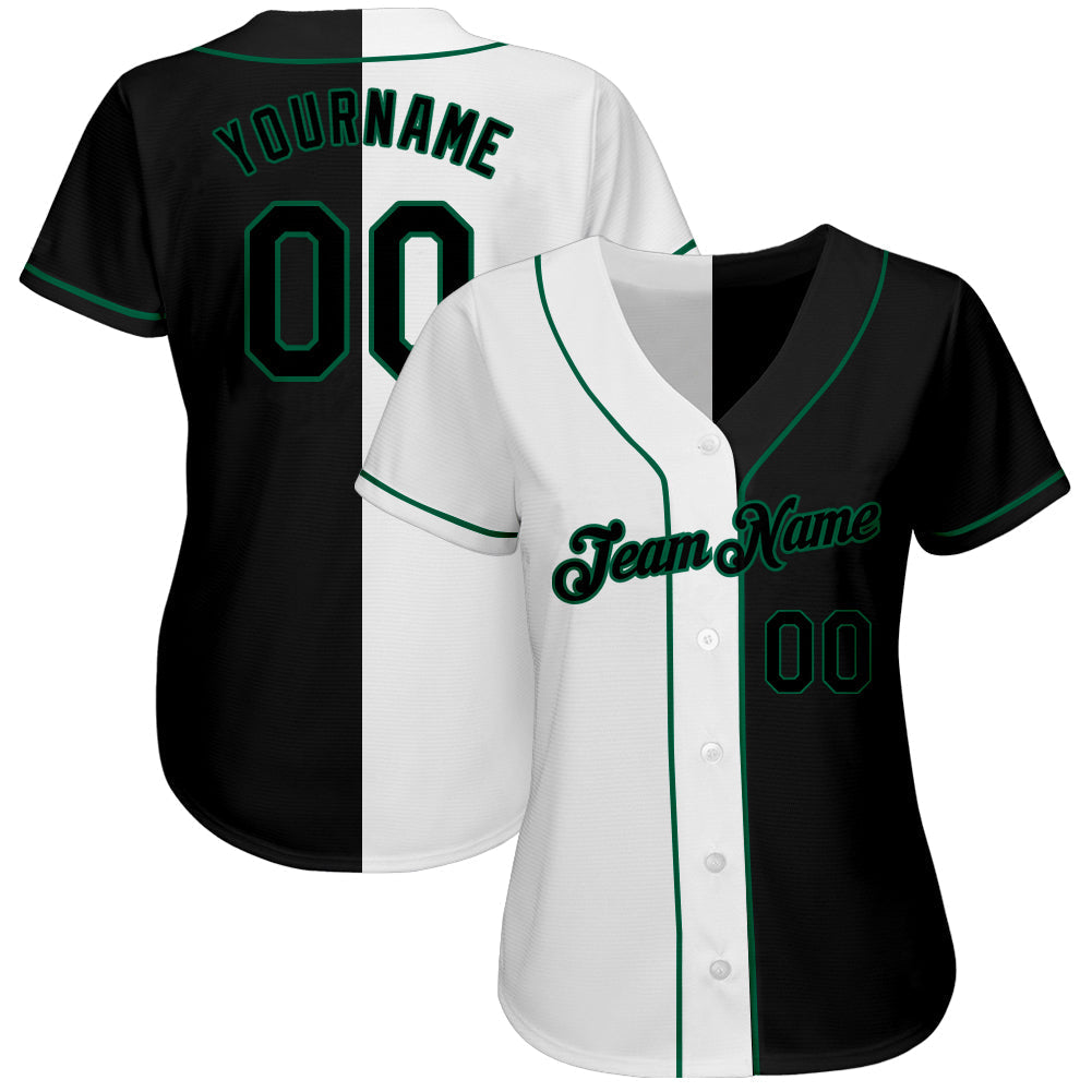 Custom White-Black Kelly Green Authentic Split Fashion Baseball Jersey baseball jersey product view 2