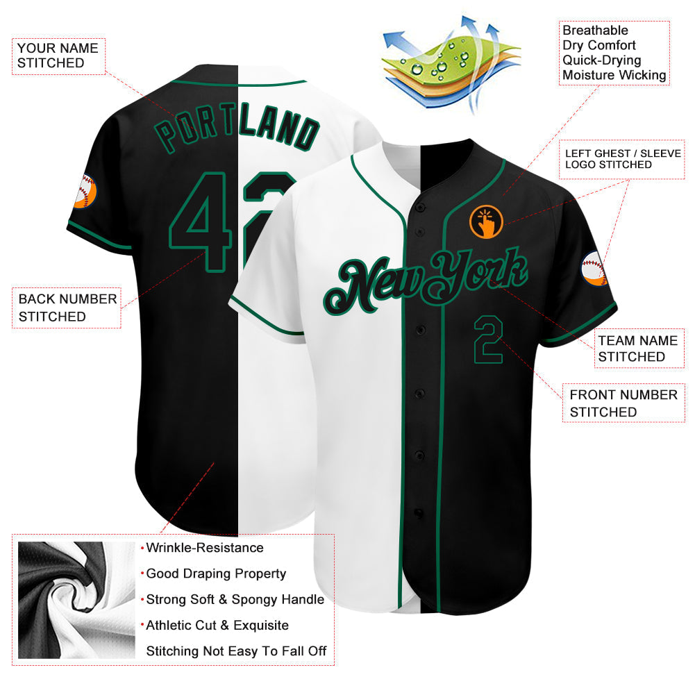 Custom White-Black Kelly Green Authentic Split Fashion Baseball Jersey baseball jersey product view 3