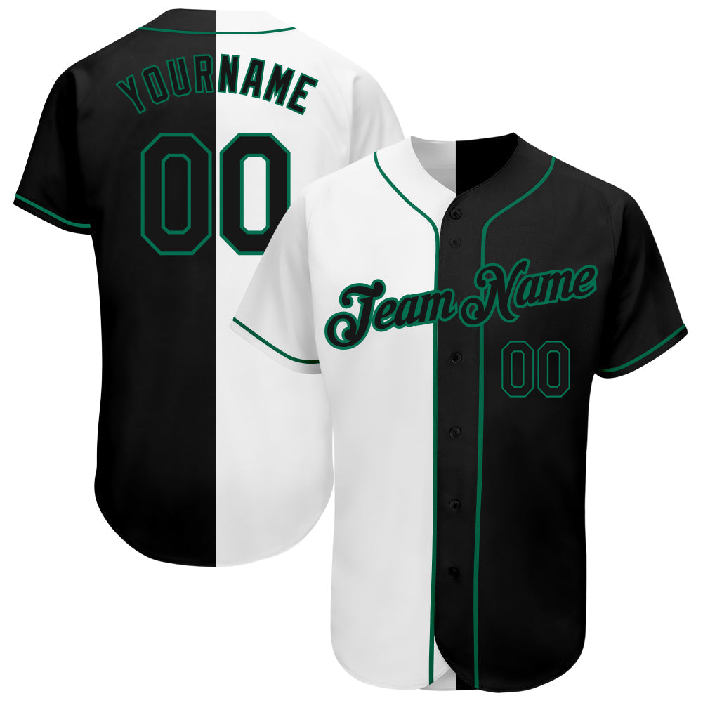 Custom White-Black Kelly Green Authentic Split Fashion Baseball Jersey baseball jersey product view 1