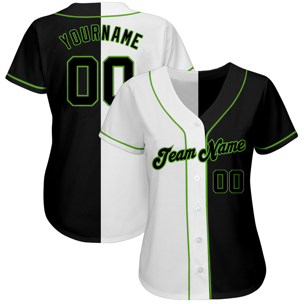 Custom White-Black Neon Green Authentic Split Fashion Baseball Jersey baseball jersey product view 2