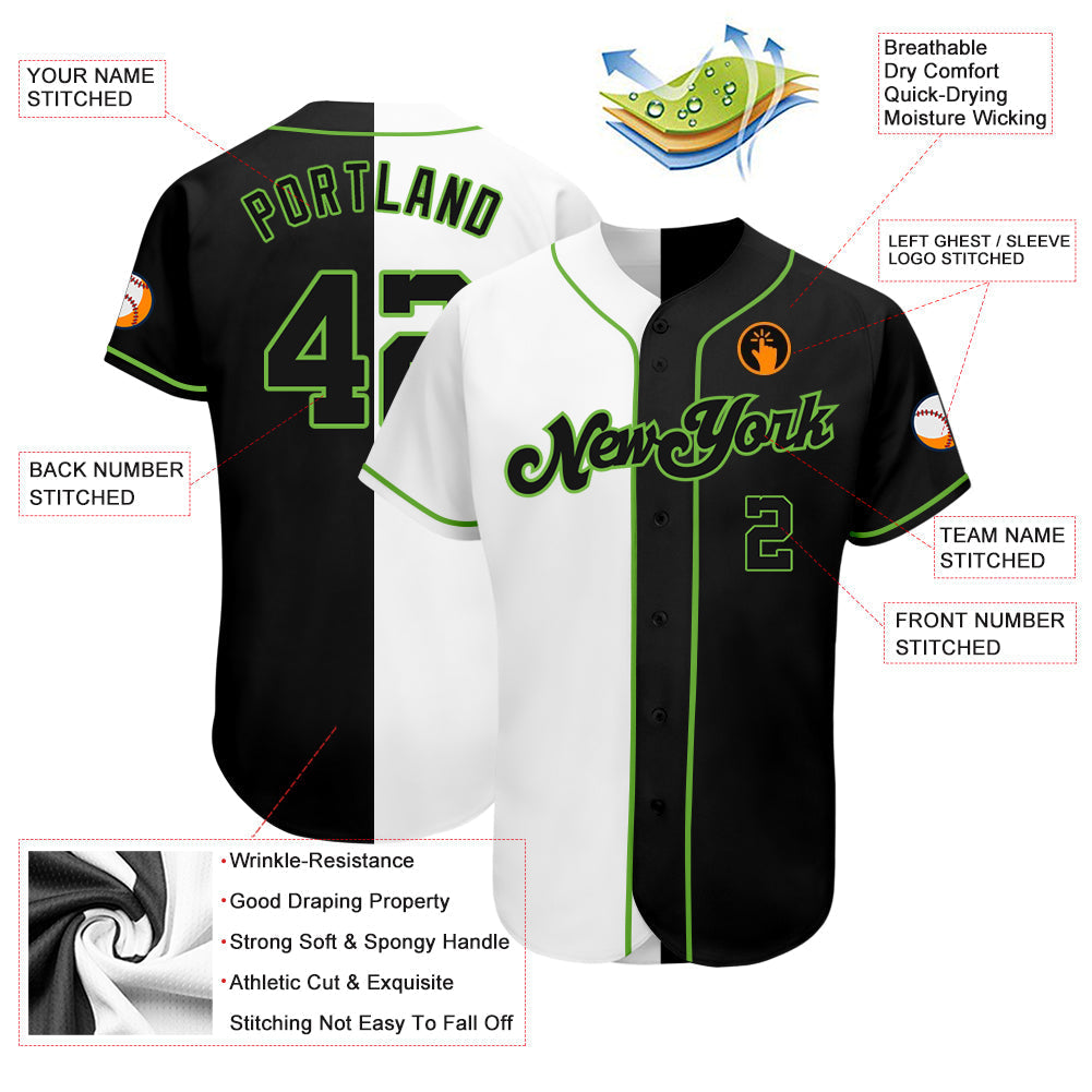 Custom White-Black Neon Green Authentic Split Fashion Baseball Jersey baseball jersey product view 3