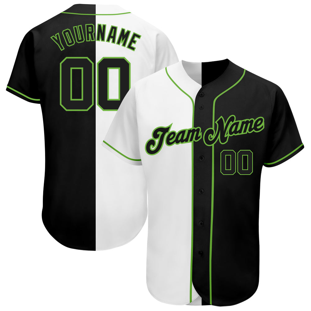 Custom White-Black Neon Green Authentic Split Fashion Baseball Jersey baseball jersey product view 1