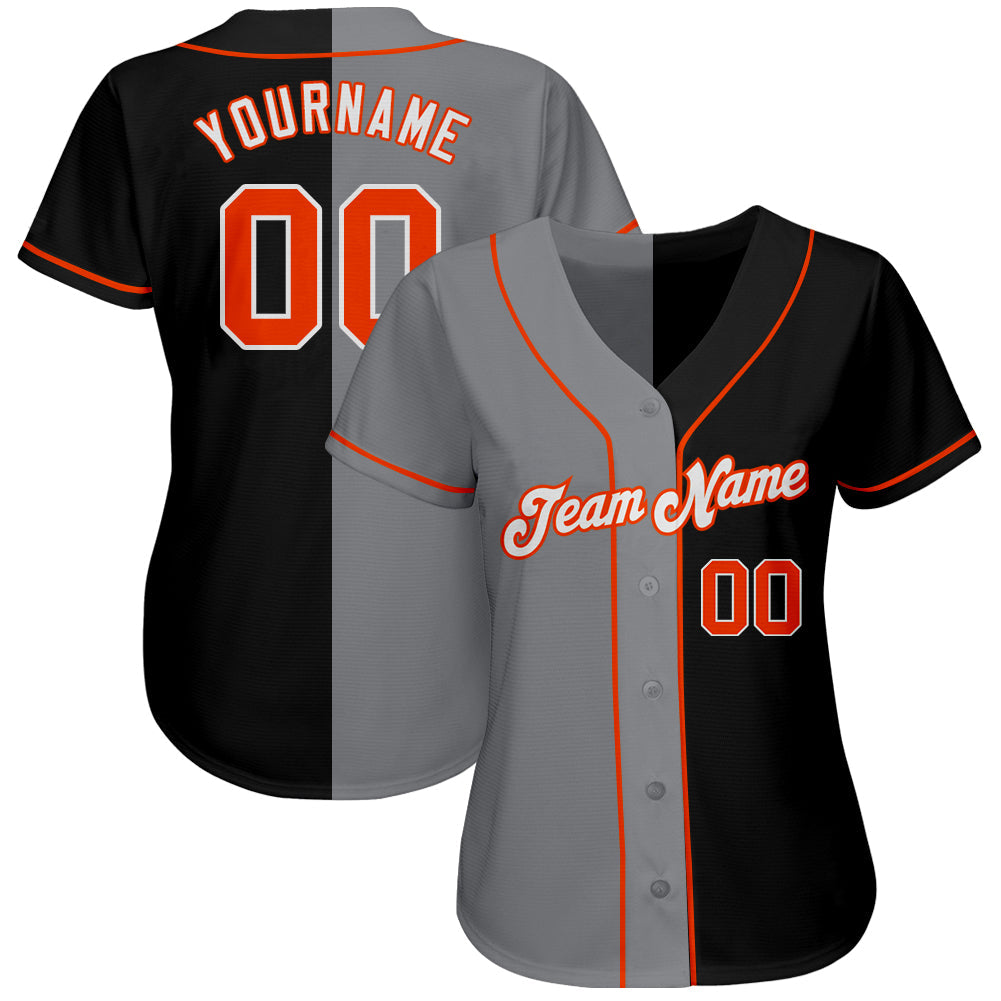 Custom Black Orange-Gray Authentic Split Fashion Baseball Jersey baseball jersey product view 2