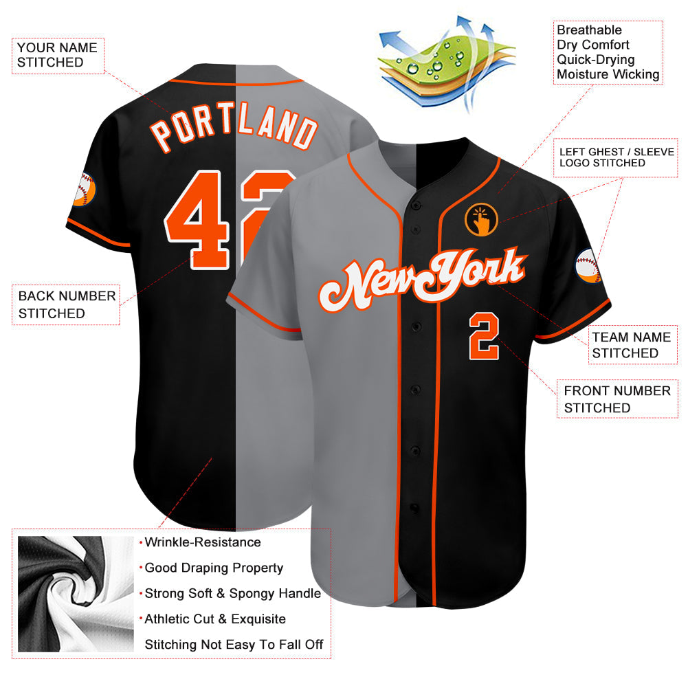 Custom Black Orange-Gray Authentic Split Fashion Baseball Jersey baseball jersey product view 3