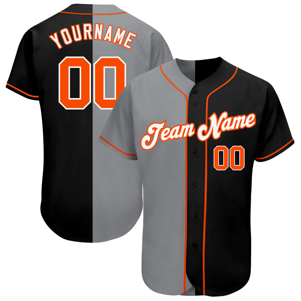 Custom Black Orange-Gray Authentic Split Fashion Baseball Jersey baseball jersey product view 1