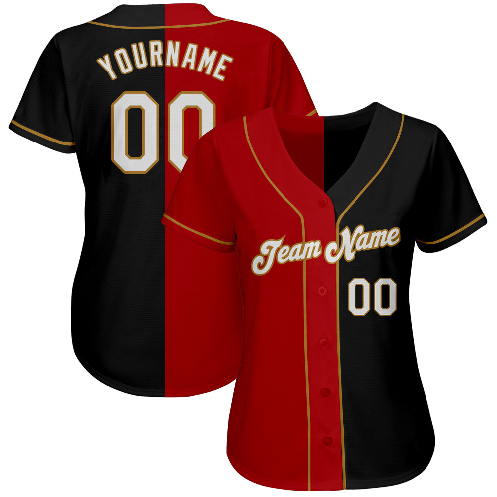 Custom Black White-Red Old Gold Authentic Split Fashion Baseball Jersey baseball jersey product view 2