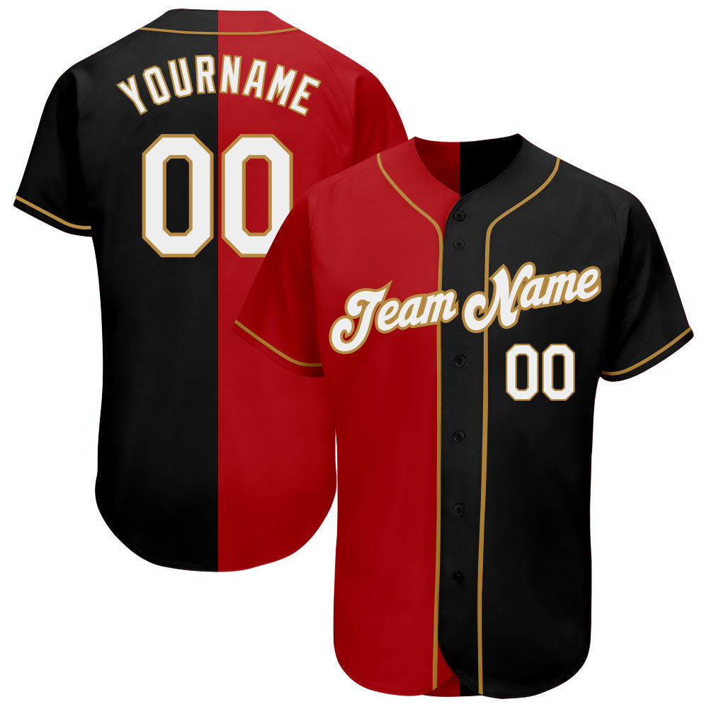 Custom Black White-Red Old Gold Authentic Split Fashion Baseball Jersey baseball jersey product view 1