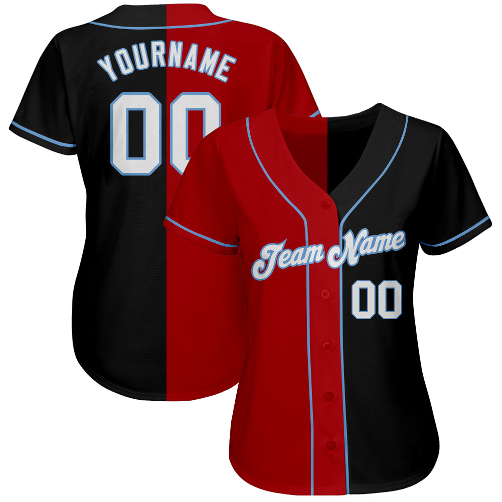 Custom Black White-Red Light Blue Authentic Split Fashion Baseball Jersey baseball jersey product view 2