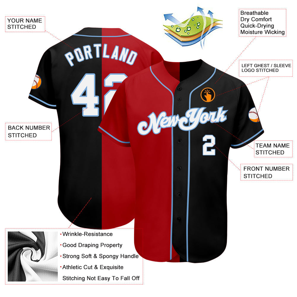 Custom Black White-Red Light Blue Authentic Split Fashion Baseball Jersey baseball jersey product view 3