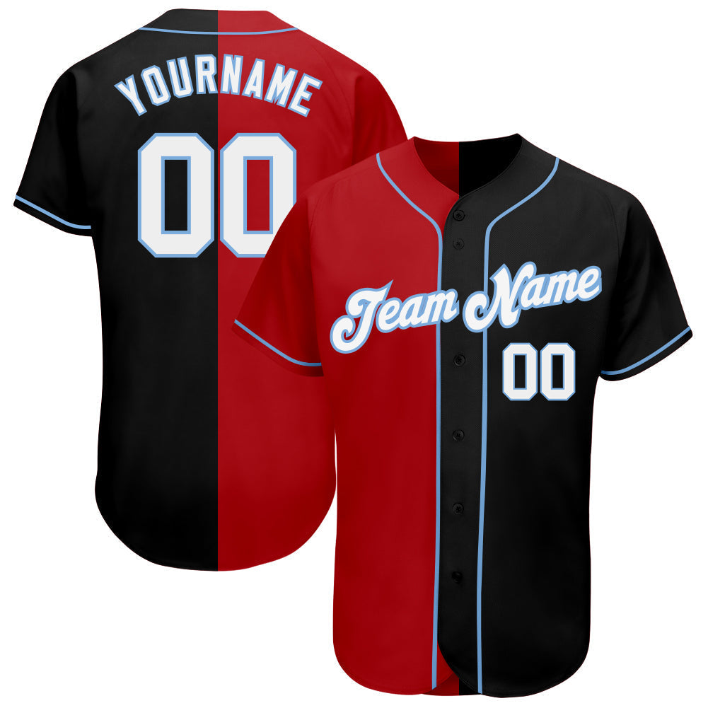 Custom Black White-Red Light Blue Authentic Split Fashion Baseball Jersey baseball jersey product view 1