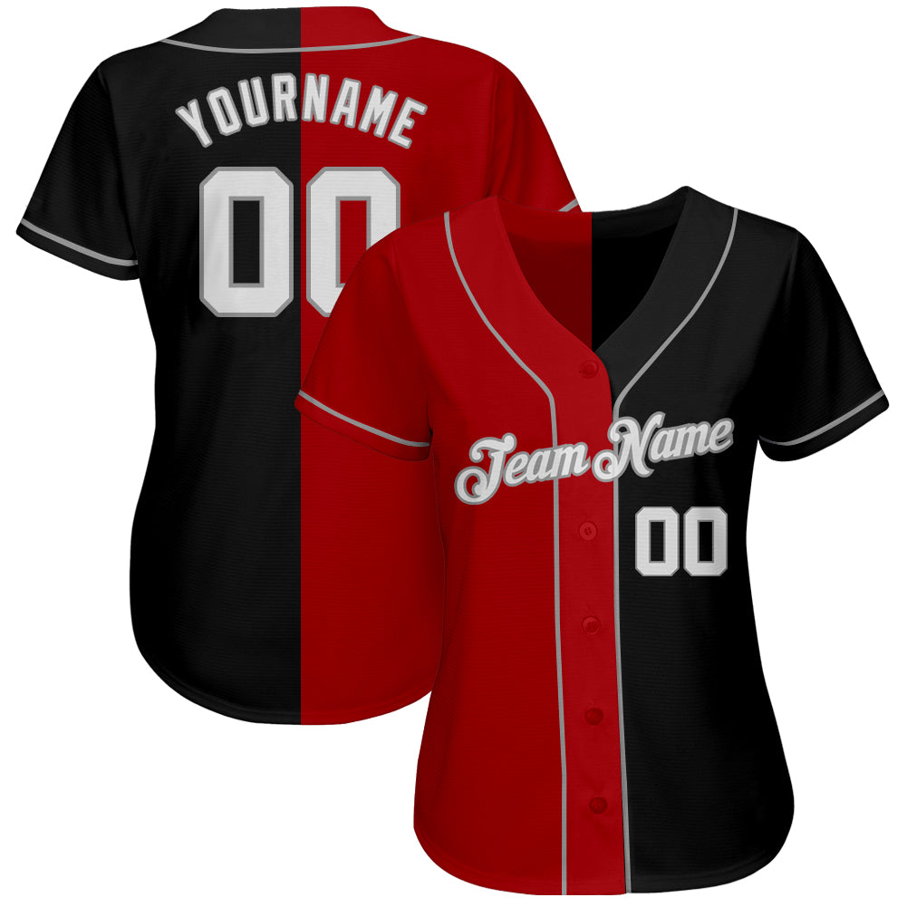 Custom Black White-Red Gray Authentic Split Fashion Baseball Jersey baseball jersey product view 2