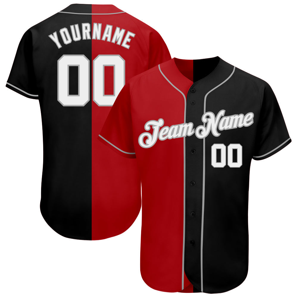 Custom Black White-Red Gray Authentic Split Fashion Baseball Jersey baseball jersey product view 1