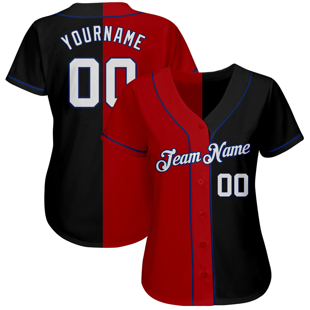 Custom Black White-Red Royal Authentic Split Fashion Baseball Jersey baseball jersey product view 2