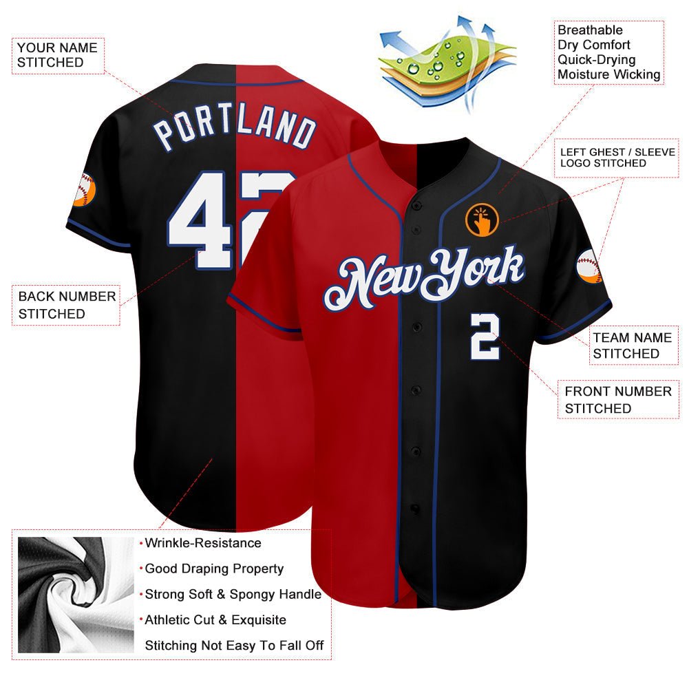 Custom Black White-Red Royal Authentic Split Fashion Baseball Jersey baseball jersey product view 3