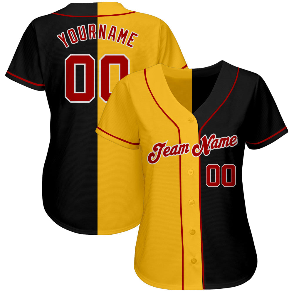 Custom Black Red-Yellow Authentic Split Fashion Baseball Jersey baseball jersey product view 2