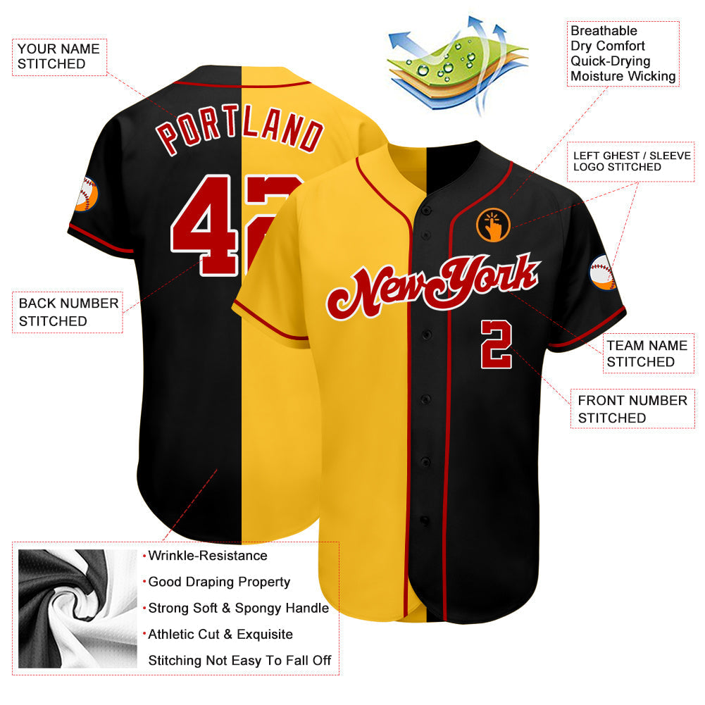 Custom Black Red-Yellow Authentic Split Fashion Baseball Jersey baseball jersey product view 3