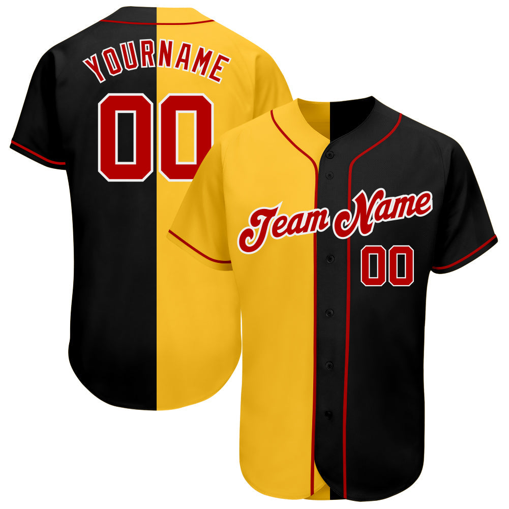 Custom Black Red-Yellow Authentic Split Fashion Baseball Jersey baseball jersey product view 1