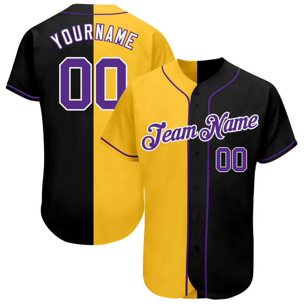Custom Black Purple-Yellow Authentic Split Fashion Baseball Jersey baseball jersey product view 1