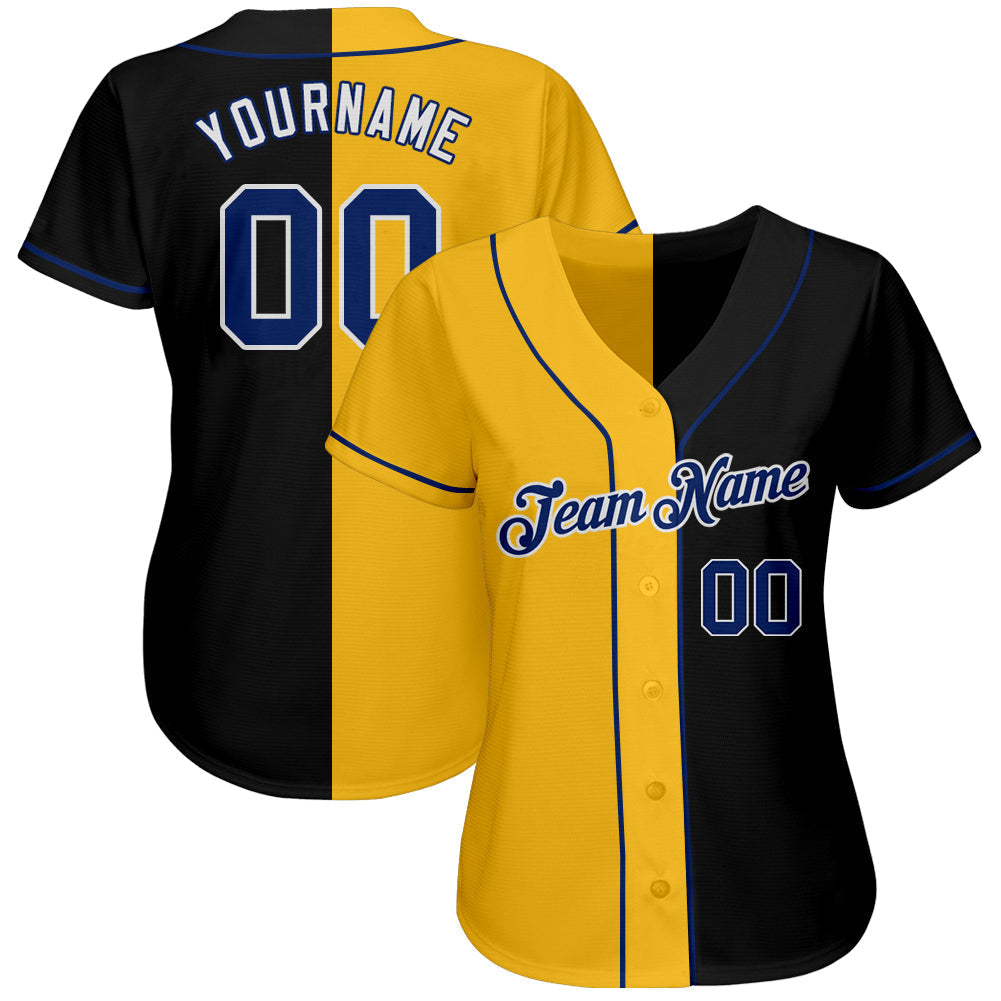 Custom Black Royal-Yellow Authentic Split Fashion Baseball Jersey baseball jersey product view 2
