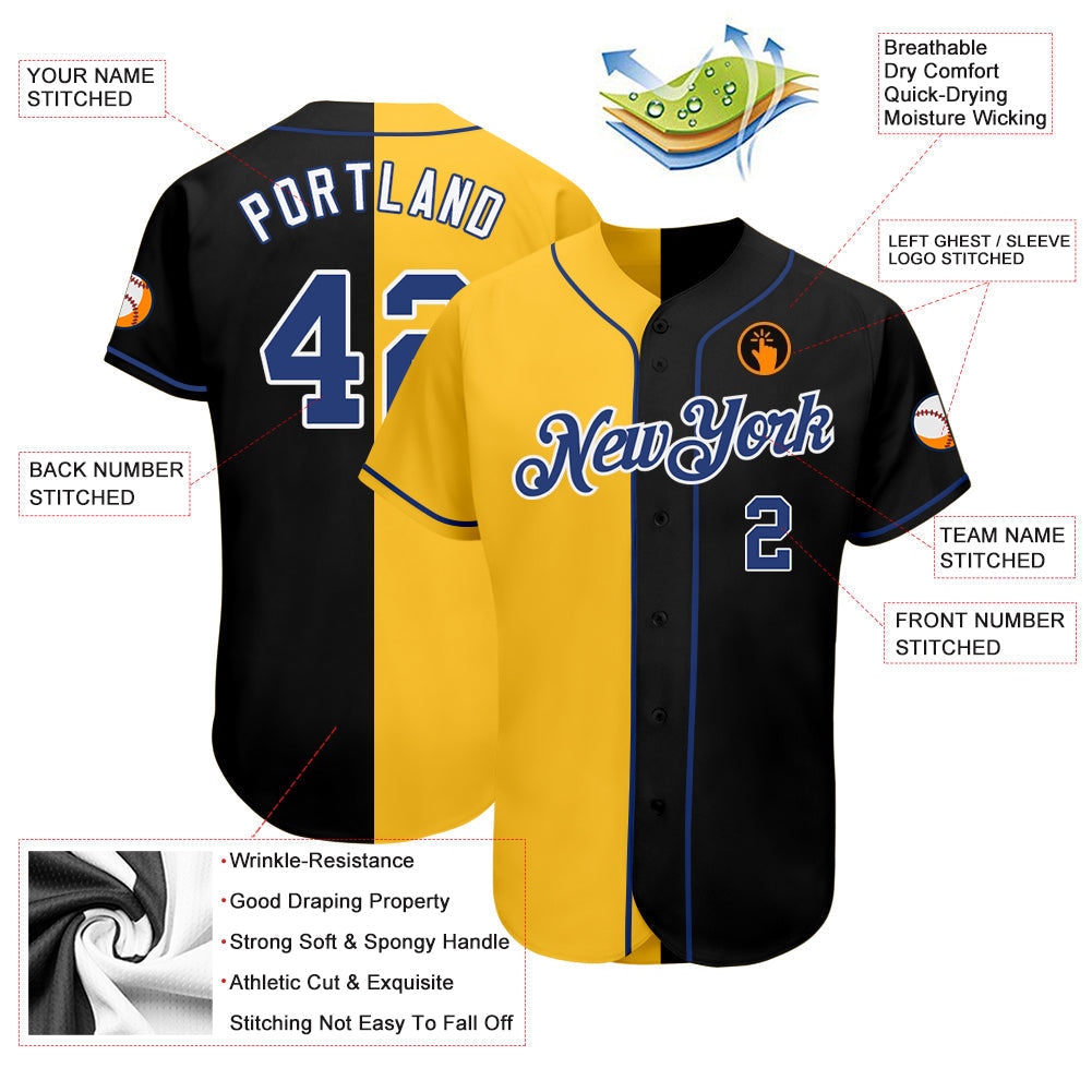 Custom Black Royal-Yellow Authentic Split Fashion Baseball Jersey baseball jersey product view 3